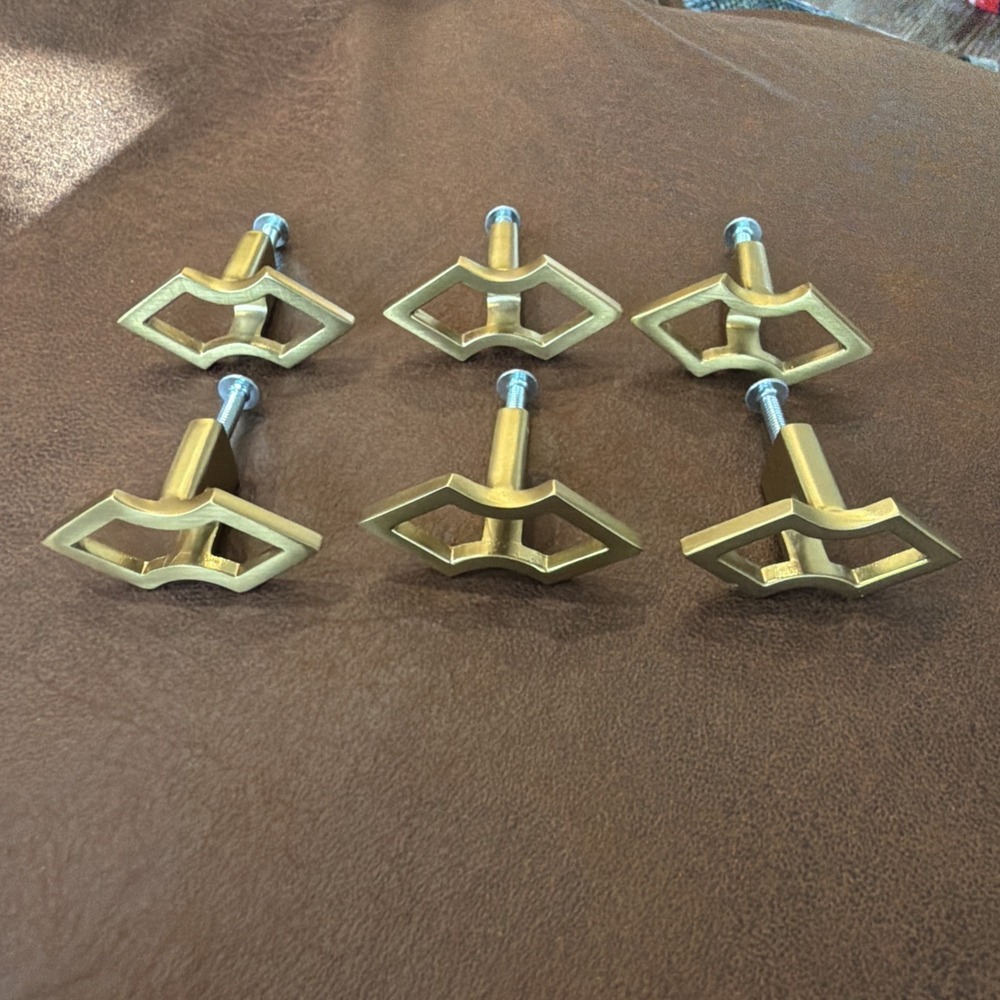 Vintage Set of 6 Solid Brass Geometric Cabinet Drawer Pulls MCM